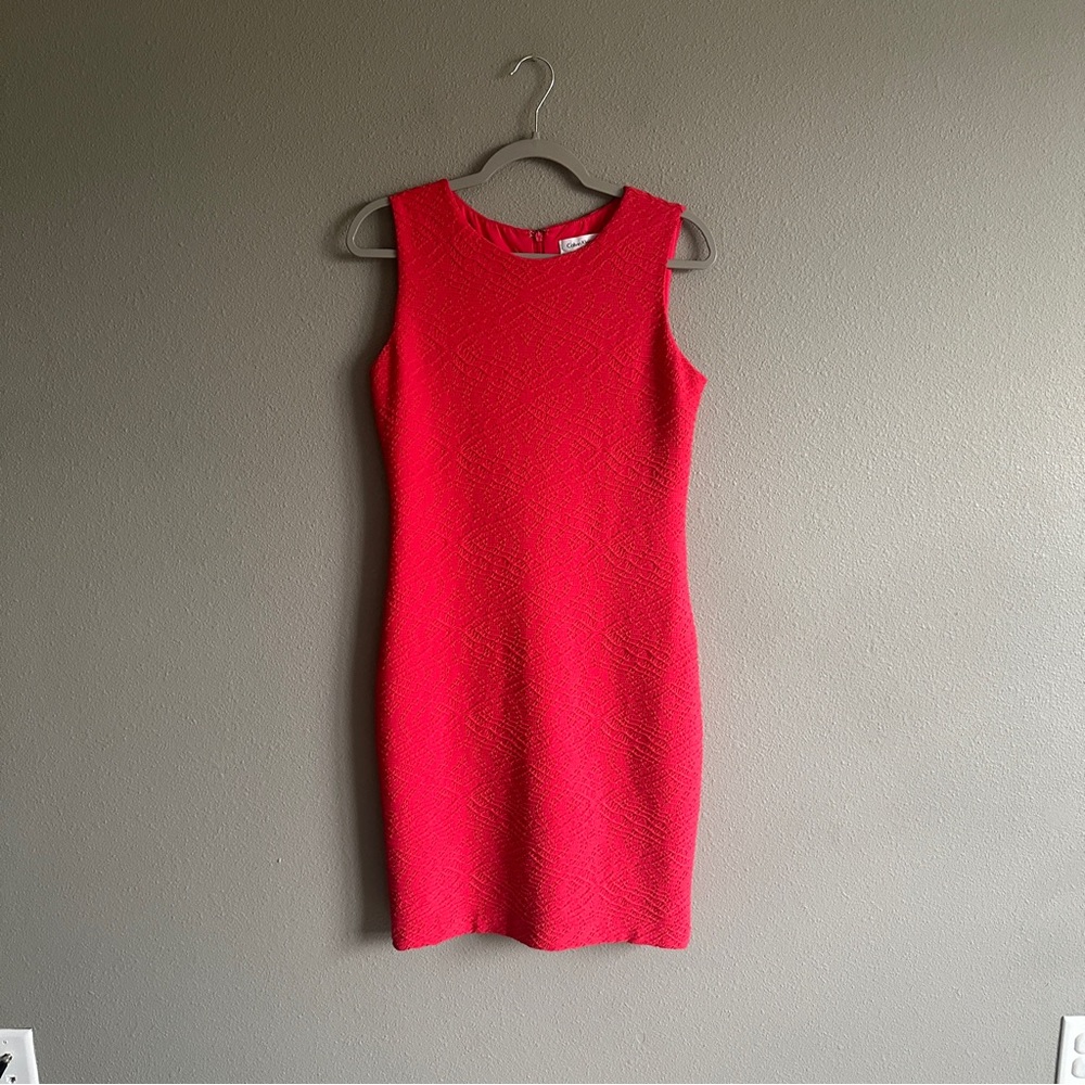 Calvin Klein Red Textured Fitted Cocktail Midi Dress 6